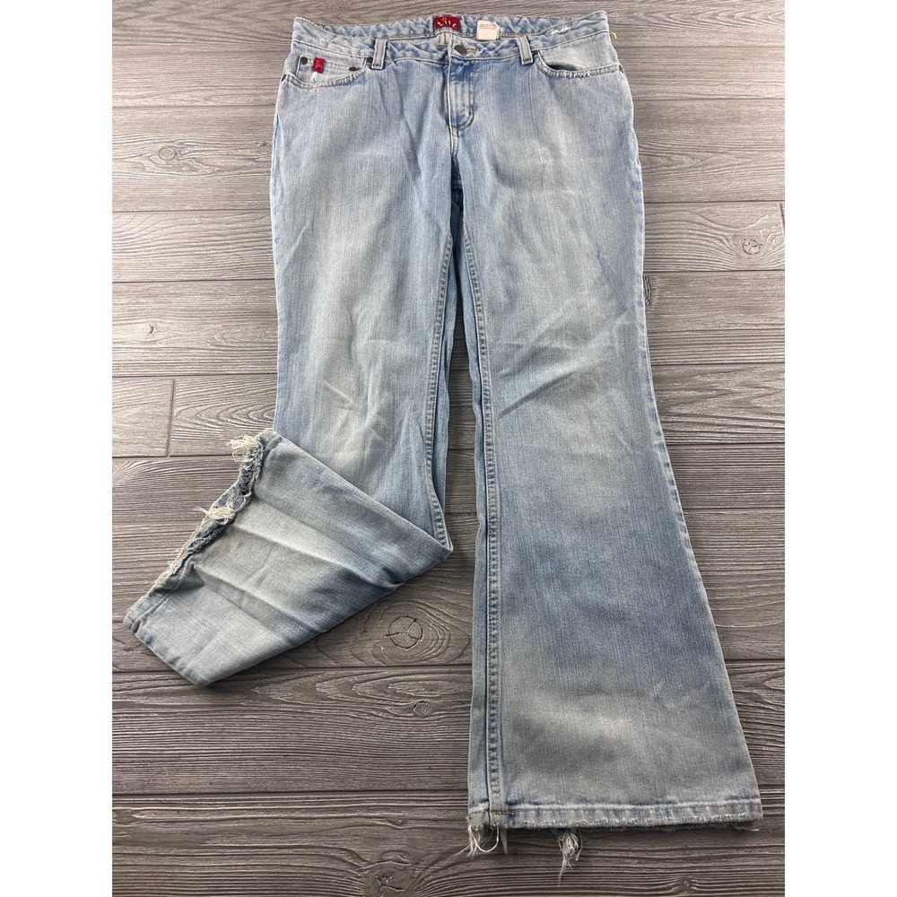 Tilt Flare Jeans Womens 11S Light Wash Denim Low Rise Wide Leg Y2K Distressed